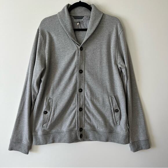 Ted Baker Button Through Classic Collar Cardigan Sweater Grey Mens XL - Picture 1 of 16